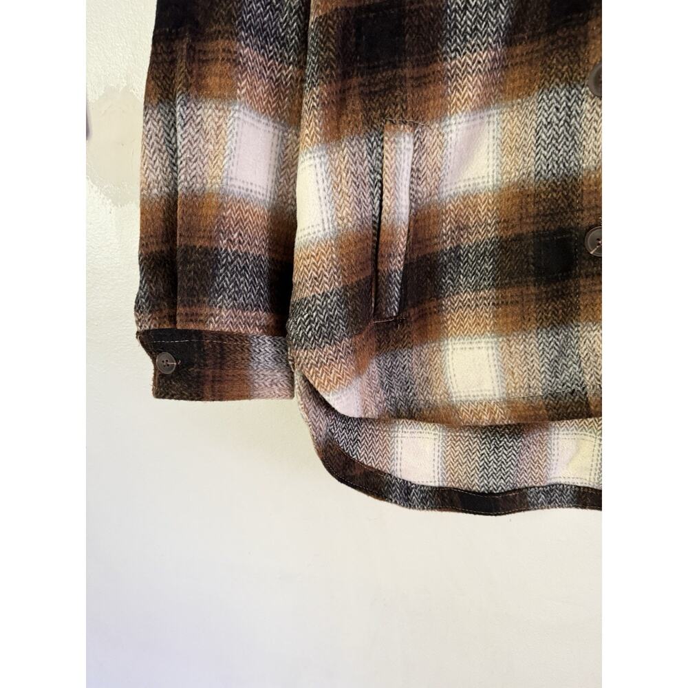 NWT Members Mark Brown Plaid Button Front Oversized Fleece Shacket Womens Small - Picture 4 of 6